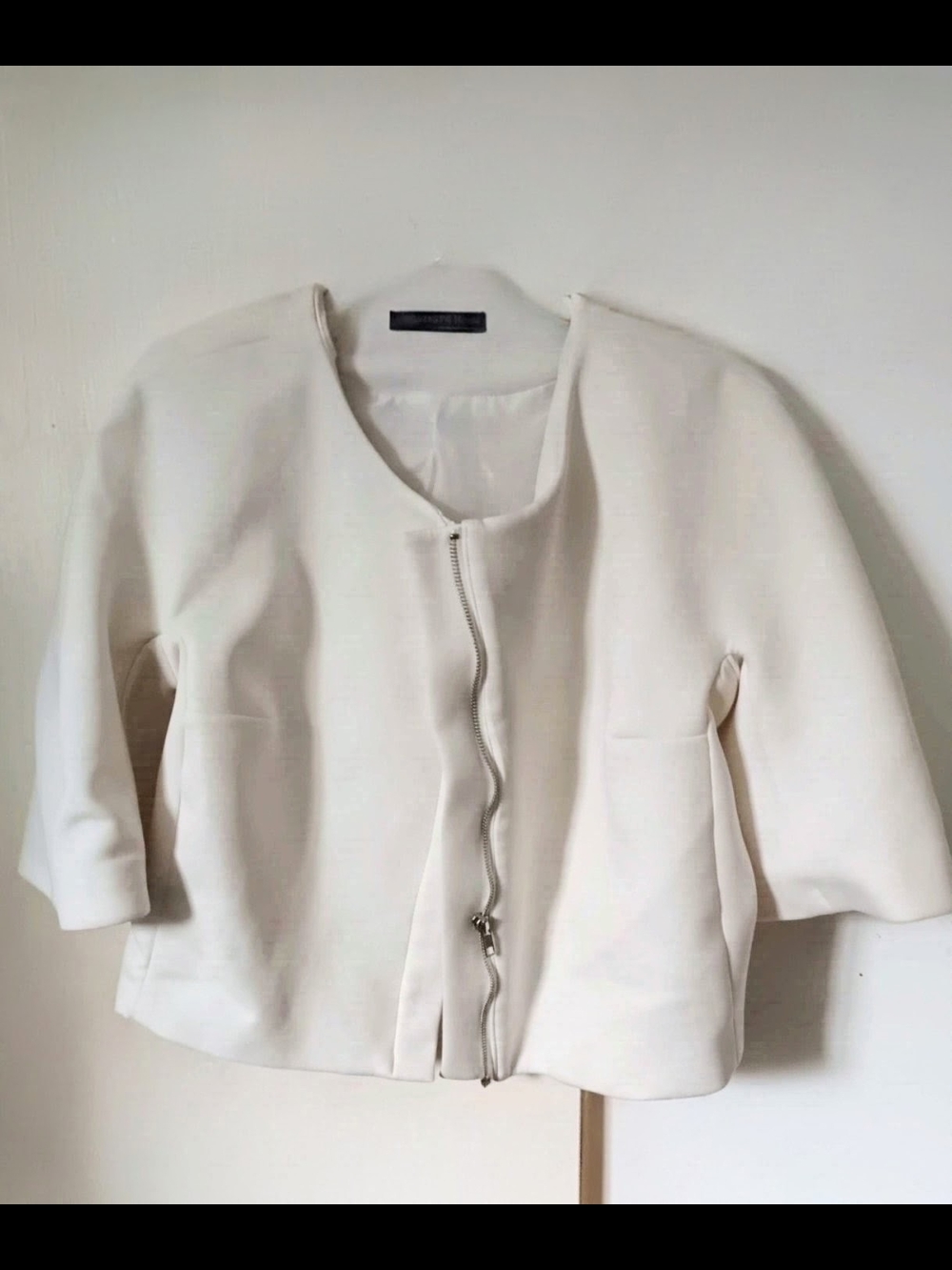 Atmosphere Cream Collarless Dressy Zip Jacket
